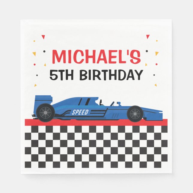 Blue Car Racing Party Napkin (Front)