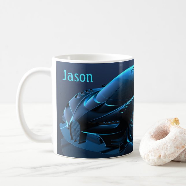 Blue Car Themed Automobile Coffee Mug (With Donut)
