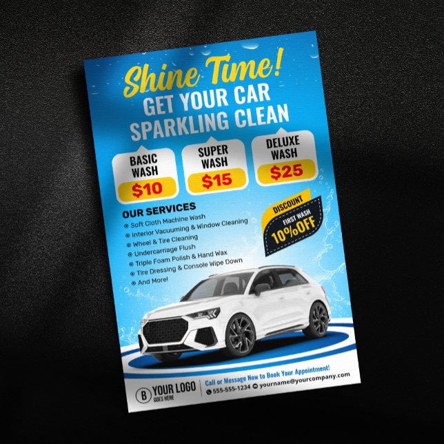 Blue Car Wash Auto Detailing Auto Cleaning Waxing Flyer (Creator Uploaded)