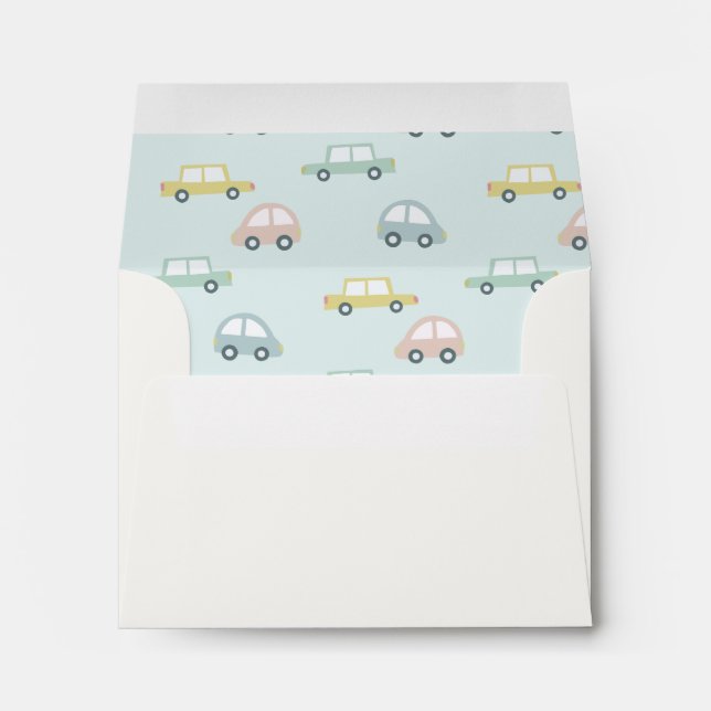 Blue Car with Balloons Boy Envelope (Back (Bottom))