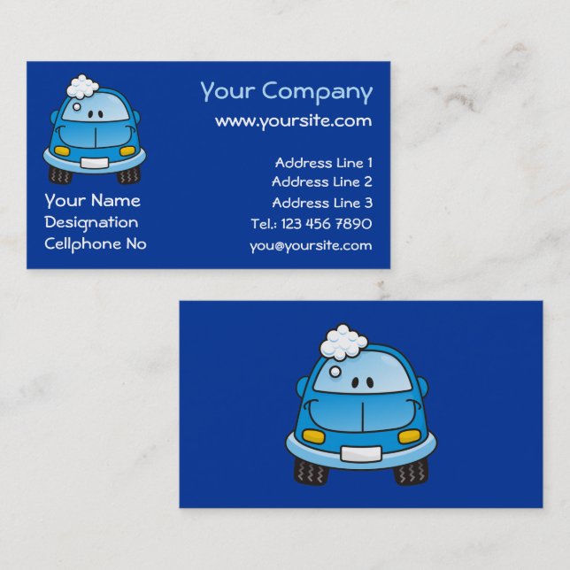 Blue car with bubbles business card (Front/Back)