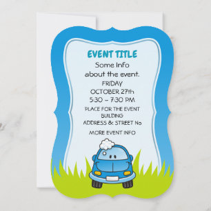 Blue Car with Bubbles Invitation