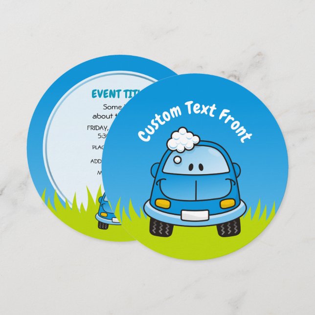 Blue Car with Bubbles Invitation (Front/Back)