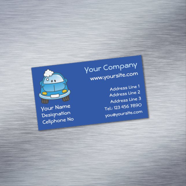 Blue Car with Bubbles Magnetic Business Card (In Situ)