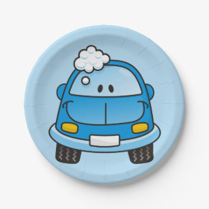 Blue car with bubbles paper plate