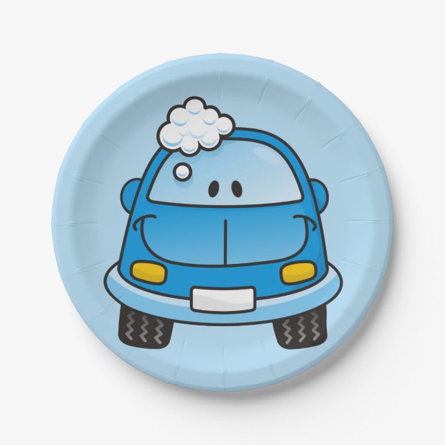 Blue car with bubbles paper plate (Front)
