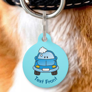Blue car with bubbles pet tag