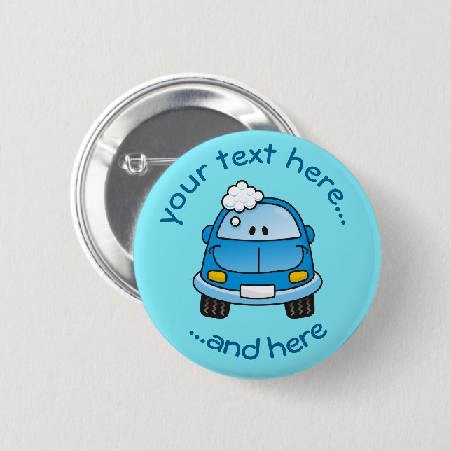 Blue Car with Bubbles Pinback Button (Front & Back)