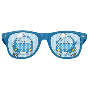 Blue car with bubbles retro sunglasses