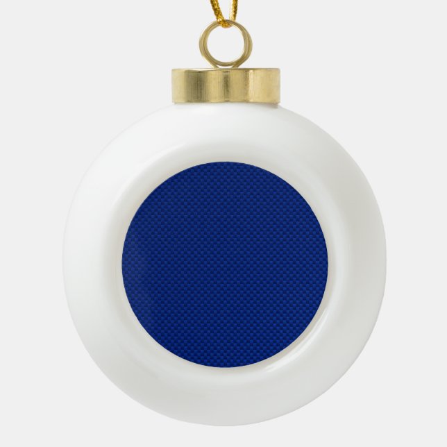 Blue Carbon Fibre Like Decor Background Ceramic Ball Christmas Ornament (Front)