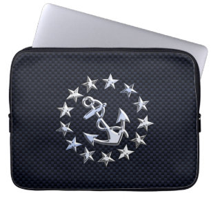 Blue Carbon Nautical Silver Yacht Flag Print Laptop Sleeve