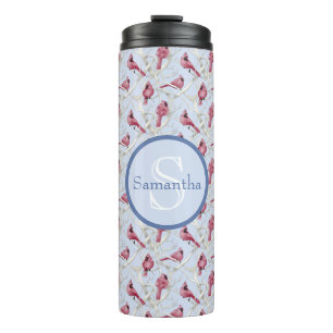 Blue Cardinal Birds Personalised Monogram Name Thermal Tumbler