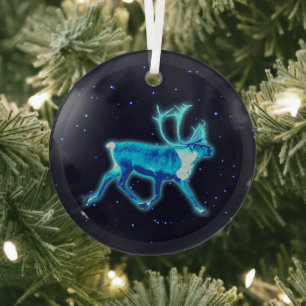 Blue Caribou (Reindeer) Glass Tree Decoration