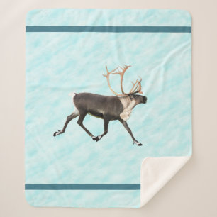 Blue Caribou (Reindeer) On Snow Sherpa Blanket