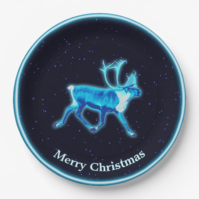 Blue Caribou (Reindeer) Paper Plate (Front)