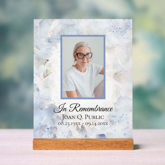 Blue Carnation Floral Celebration of Life Memorial Acrylic Sign (Neutral)