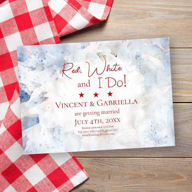 Blue Carnation Flowers 4th of July Wedding Save The Date (Creator Uploaded)