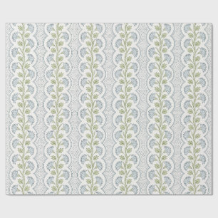 Blue Carnation Vine Scallop Stripe Wrapping Paper