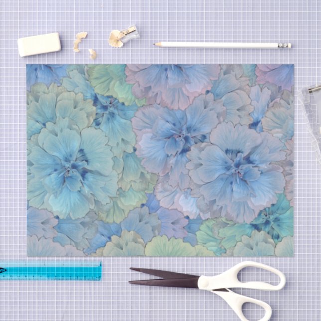 Blue carnations in vintage style tissue paper (Craft)