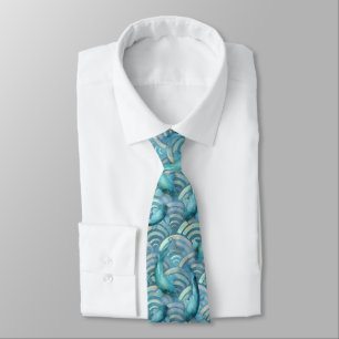 Blue Carp Koi Fish Pattern Tie