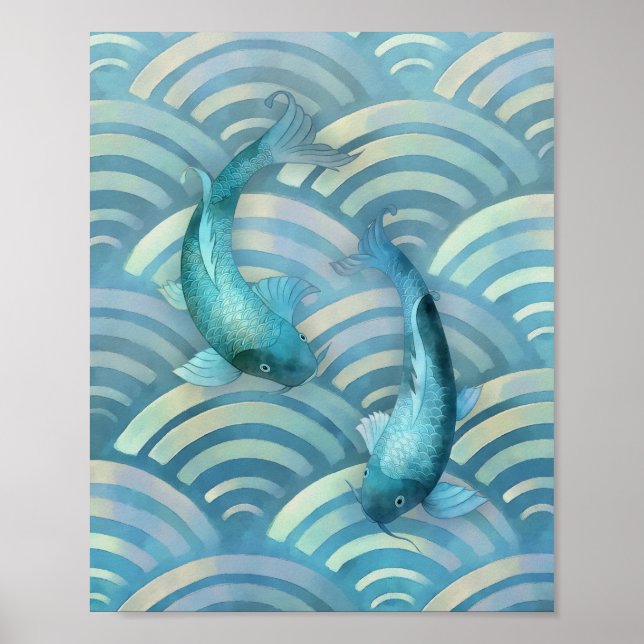 Blue Carp Koi Fish Poster (Front)
