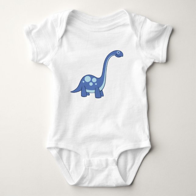 Blue Cartoon Apatosaurua Dinosaur Baby One-Piece Bodysuit (Front)