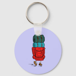 Blue Cartoon Backpacker Hiker Key Ring