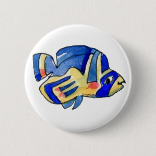 Blue Cartoon Butterfly Fish 6 Cm Round Badge