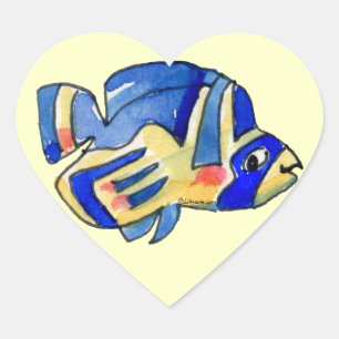 Blue Cartoon Butterfly Fish Heart Sticker