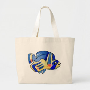 Blue Cartoon Butterfly Fish Large Tote Bag