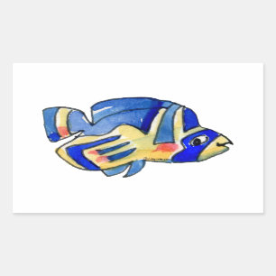 Blue Cartoon Butterfly Fish Rectangular Sticker