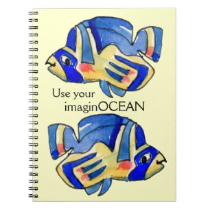 Blue Cartoon Butterfly Fish Spiral Notebook