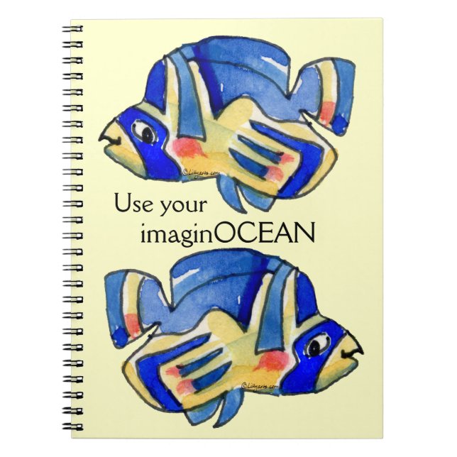 Blue Cartoon Butterfly Fish Spiral Notebook (Front)