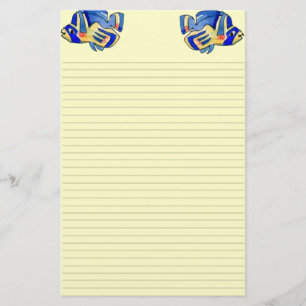 Blue Cartoon Butterfly Fish Stationery