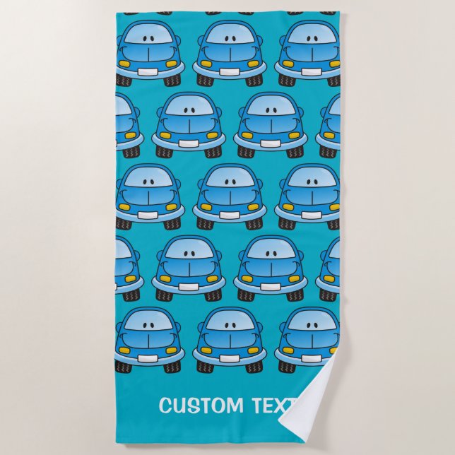 Blue cartoon car beach towel (Front)
