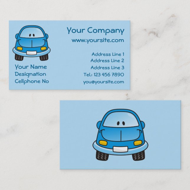 Blue cartoon car business card (Front/Back)