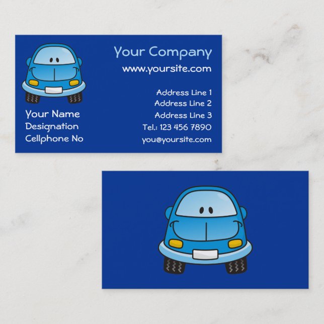 Blue cartoon car business card (Front/Back)