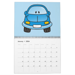 Blue cartoon car calendar