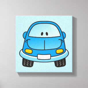 Blue cartoon car canvas print