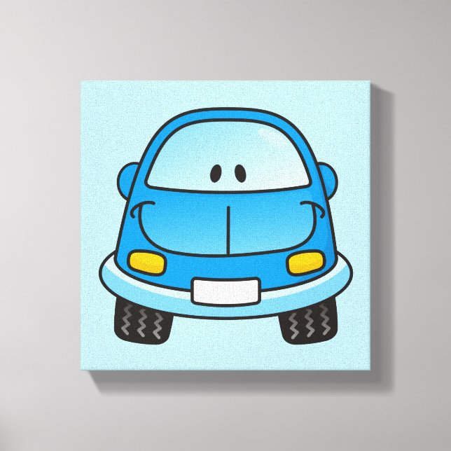 Blue cartoon car canvas print (Front)