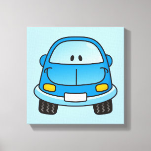 Blue cartoon car canvas print