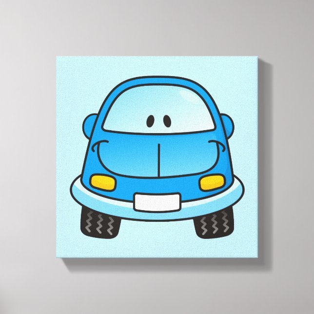 Blue cartoon car canvas print (Front)