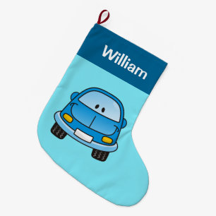 Blue Cartoon Car Christmas Stocking