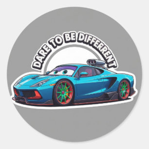 Blue Cartoon Car Classic Round Sticker