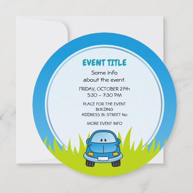 Blue Cartoon Car Invitation (Back)
