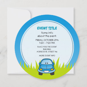 Blue Cartoon Car Invitation