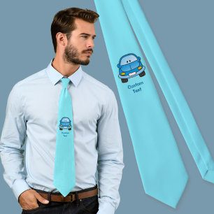 Blue cartoon car neck tie