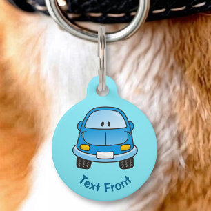 Blue cartoon car pet tag