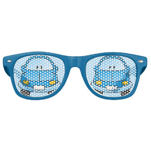 Blue cartoon car retro sunglasses
