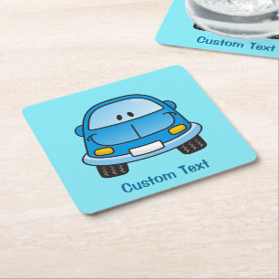 Blue cartoon car square paper coaster
